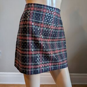 Vintage Y2K Express Sequin Plaid Mini Skirt Wool Dark Academia Clueless Size 7/8